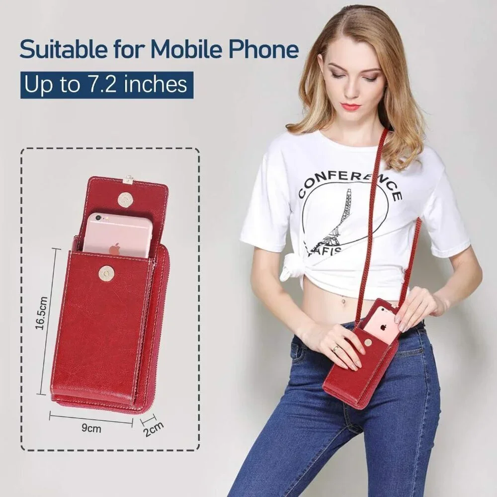 Small Leather Crossbody Phone Bag Wallet RFID Blocker Women Compact